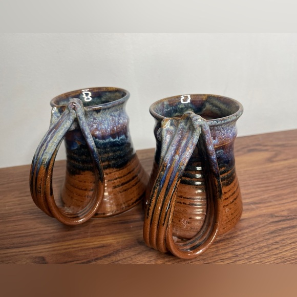 Handmade Pottery Mugs -Set Of 2 Signed Tom Boho Earthy Artisan Crafted Glazed - Picture 10 of 14